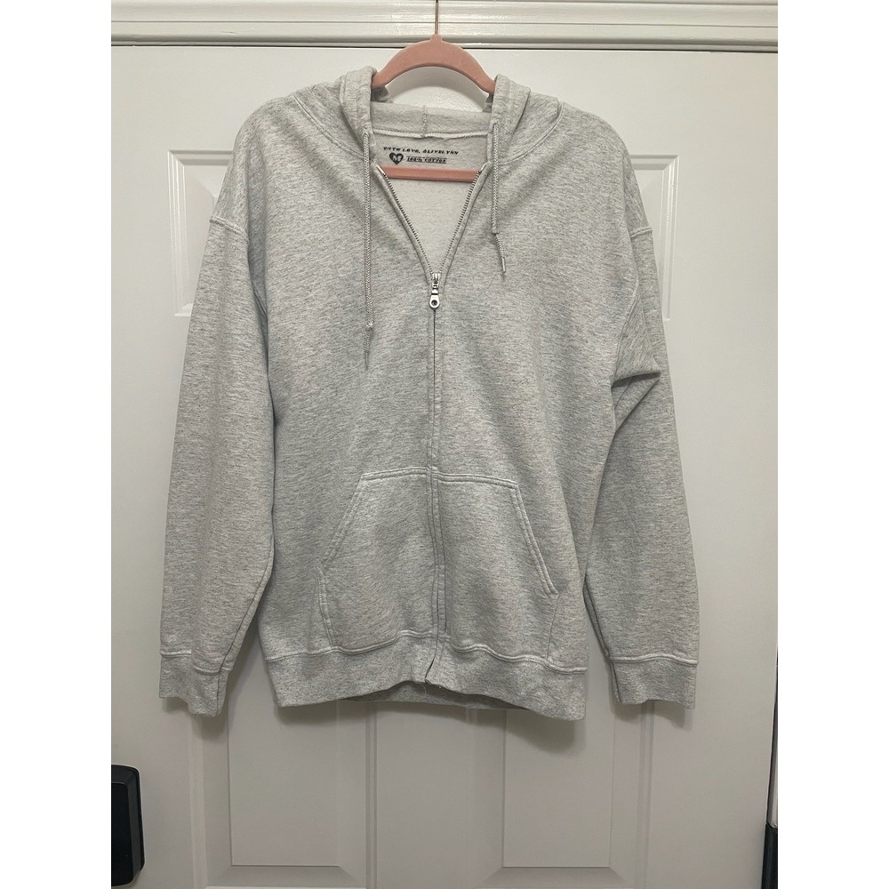Olive Lynn DO IT BECAUSE IT MAKES YOU HAPPY Zip Up Hoodie Size M Gray Inspiring